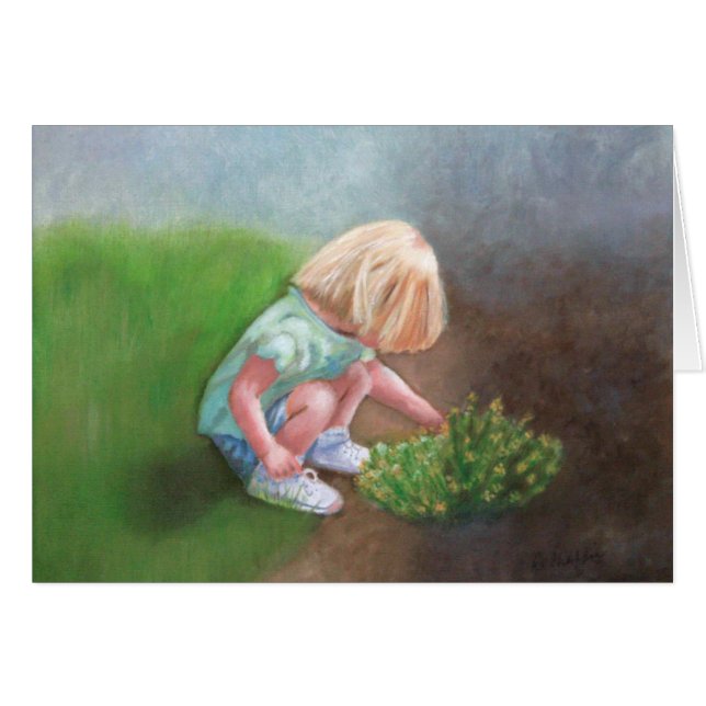 "Laura" oil painting-little girl picking flowers (Front Horizontal)