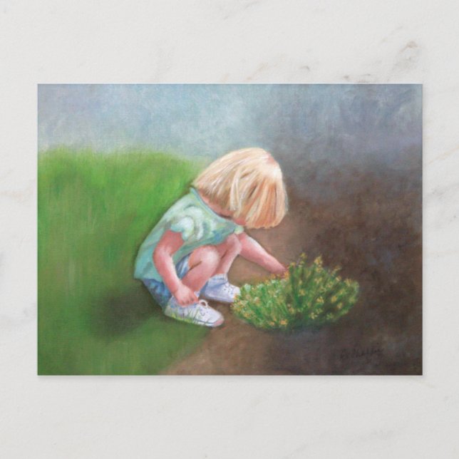 "Laura" oil painting-little girl picking flowers Postcard (Front)