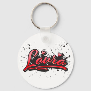 Laura red Heart Graffiti Key Ring