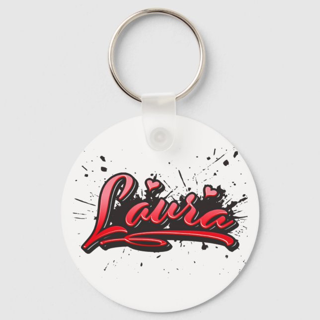 Laura red Heart Graffiti Schlüsselanhänger Key Ring (Front)