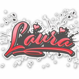 Laura red Heart Graffiti Sticker