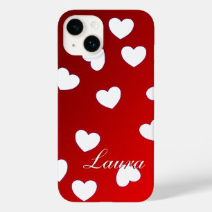 Laura - Template For Your Name White Hearts On Red Case-Mate iPhone 14 Case