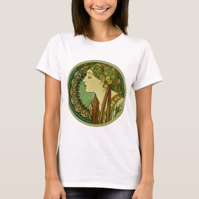 Laurel, Alphonse Mucha Vintage Art Nouveau T-Shirt (Front)