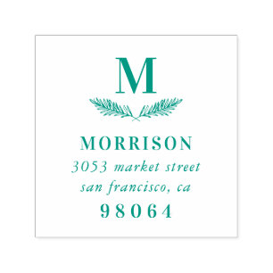 Laurel Branch   Elegant Monogram Return Address Self-inking Stamp