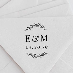 Laurel Branch Monogram Wedding Save the Date Self-inking Stamp