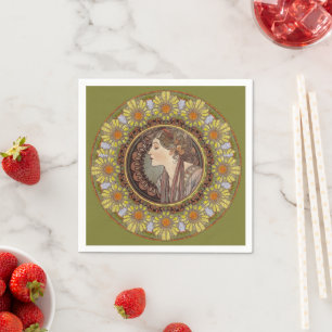 Laurel by Alphonse Mucha Napkin