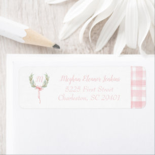 Laurel Crest Initial Pink Gingham Return Address