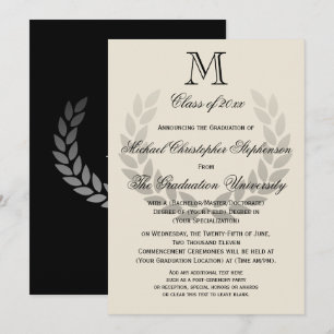 Laurel Crest Monogram Classic College Graduation I Invitation