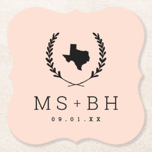 Laurel Crest Texas Wedding Monogram   Blush Paper Coaster