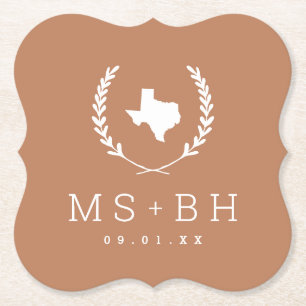 Laurel Crest Texas Wedding Monogram Terra Cotta Paper Coaster