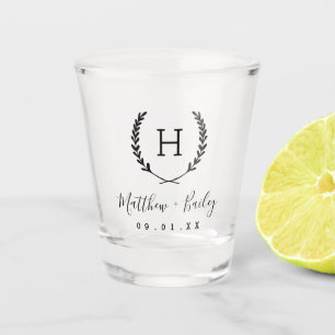 Laurel Crest Wedding Monogram Shot Glass