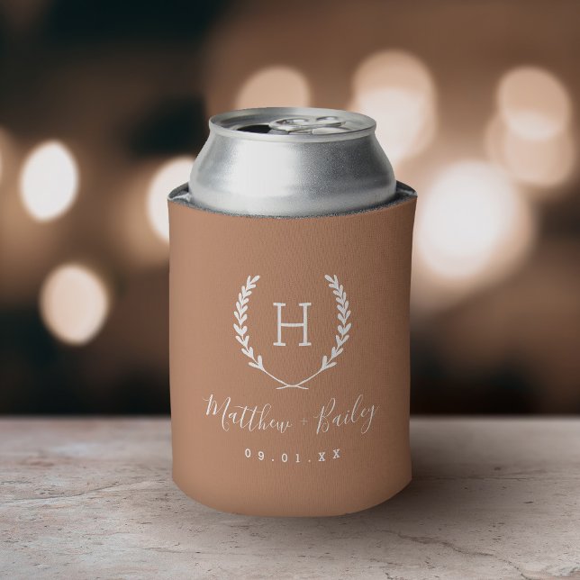 Laurel Crest Wedding Monogram | Terra Cotta Can Cooler (Creator Uploaded)