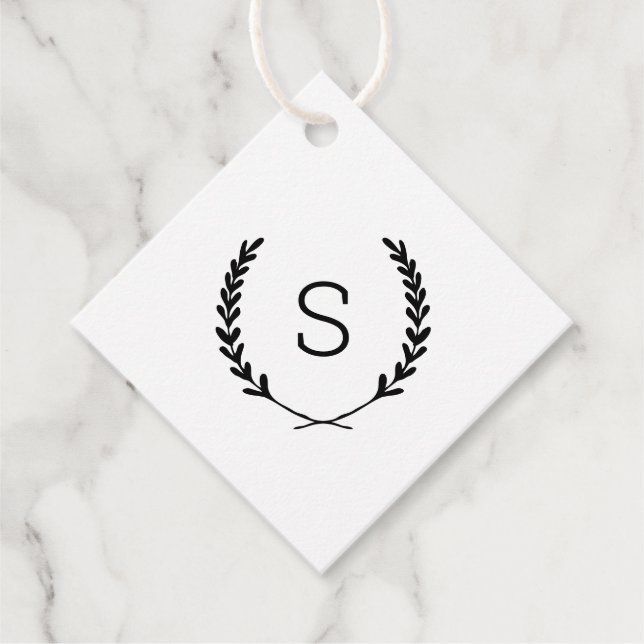 Laurel Crest Wedding Monogram Thank You Favour Tag (Front)