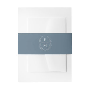 Laurel Dusty Blue Monogram Wedding Band Invitation Belly Band