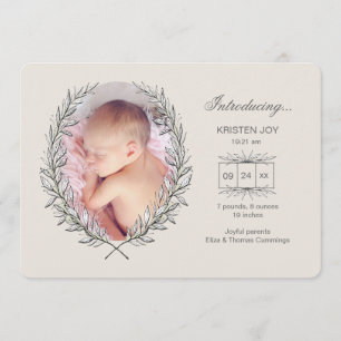 Laurel Frame Photo Birth Announcement