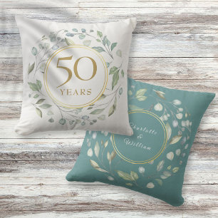 Laurel Garland Faux Gold 50 Wedding Anniversary Cushion