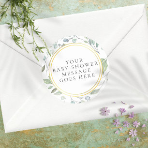 Laurel Garland Faux Gold Foil Baby Shower Message Classic Round Sticker