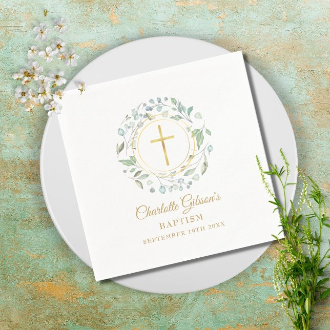 Laurel Garland Faux Gold Foil Baptism Christening Napkin (Creator Uploaded)