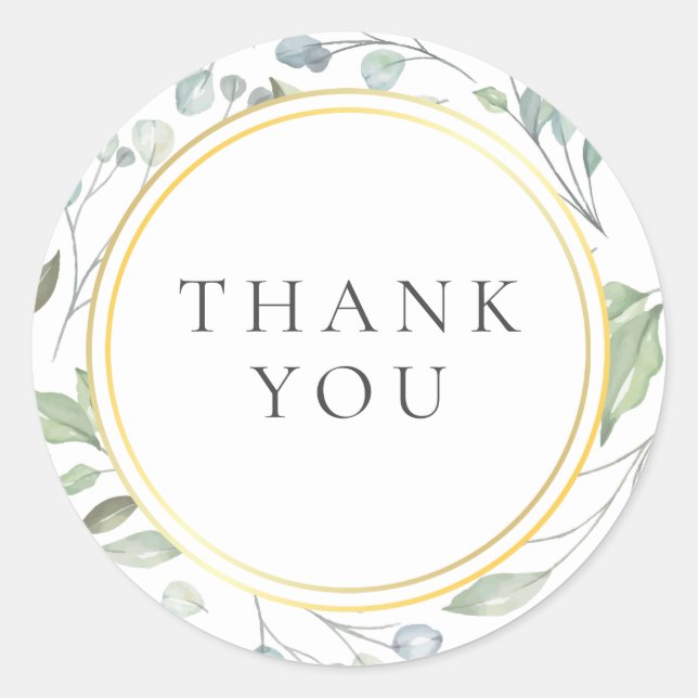 Laurel Garland Faux Gold Foil Thank You Classic Round Sticker (Front)