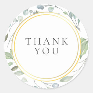 Laurel Garland Faux Gold Foil Thank You Favour Classic Round Sticker