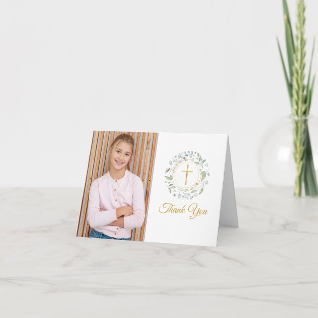 Laurel Garland First Holy Communion Photo Thank Yo Thank You Card (Front)
