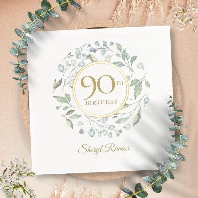 Laurel Garland Gold 90th Birthday Napkin (Laurel Garland Gold 90th Birthday Napkins)