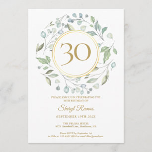 Laurel Garland Gold Monogram 30th Birthday Invitation