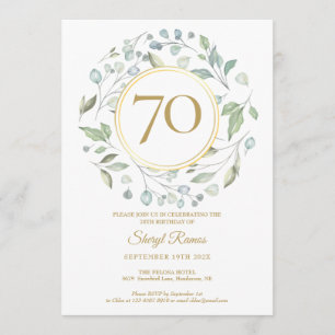 Laurel Garland Gold Monogram 70th Birthday Invitation