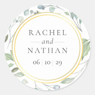 Laurel Garland Greenery Gold Geometric Wedding Classic Round Sticker
