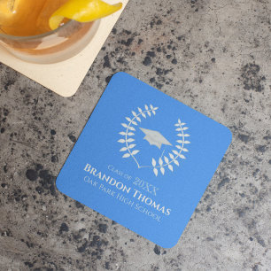 Laurel Graduation Party Paper Coaster Custom Name