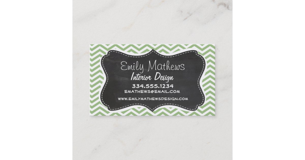 Laurel Green Chevron Stripes; Chalkboard look Business Card | Zazzle