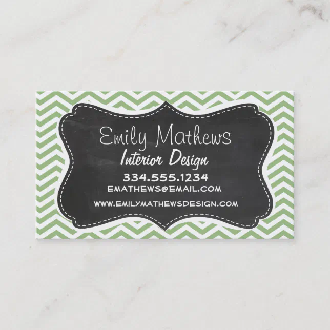 Laurel Green Chevron Stripes; Chalkboard look Business Card | Zazzle