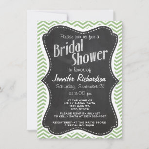 Laurel Green Chevron Stripes; Chalkboard look Invitation