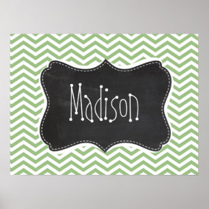 Laurel Green Chevron Stripes; Chalkboard look Poster