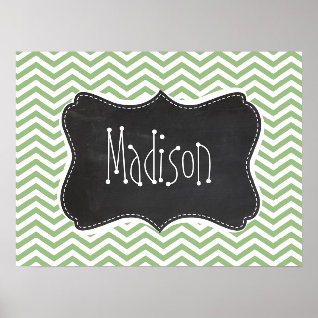 Laurel Green Chevron Stripes; Chalkboard look Poster (Front)