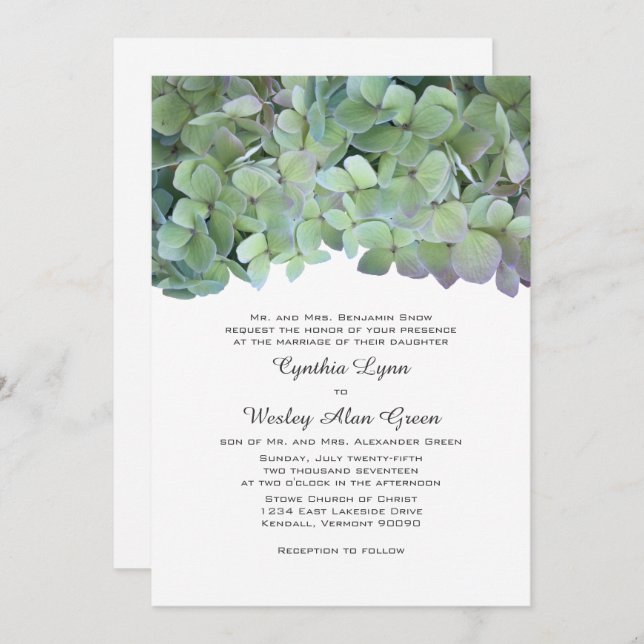 Laurel Green Hydrangea Wedding Traditional Invites (Front/Back)