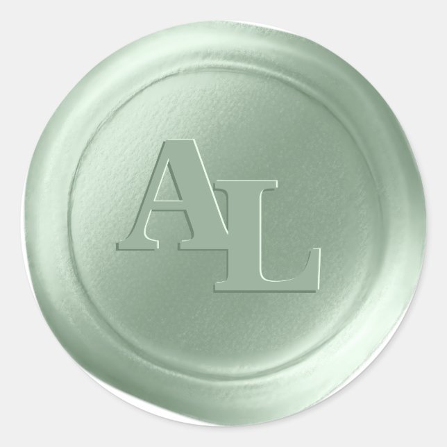 Laurel Green Wax Seal Monogram Wedding Stickers (Front)