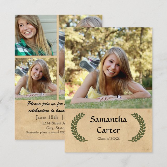 Laurel Leaf - 3x5 Graduation Announcement (Front/Back)
