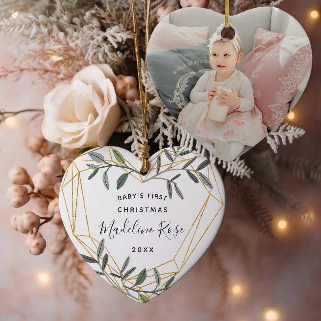 Laurel Leaf Baby's First Christmas Photo Ceramic Tree Decoration (Creator Uploaded)