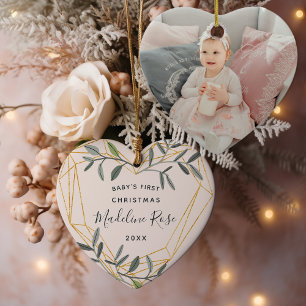 Laurel Leaf Baby's First Christmas Photo Ceramic Tree Decoration