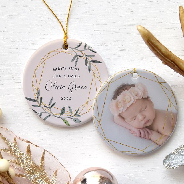 Laurel Leaf Baby's First Christmas Photo Ceramic Tree Decoration (Creator Uploaded)