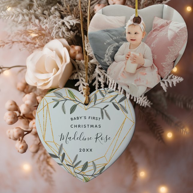 Laurel Leaf Baby's First Christmas Photo Ceramic Tree Decoration (Creator Uploaded)