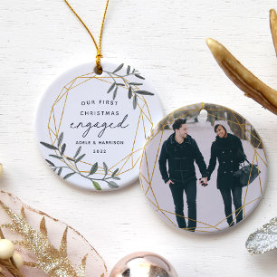 Laurel Leaf First Engaged Christmas Ceramic Tree Decoration