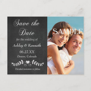 Laurel Leaf Heart Chalkboard Save the Date Postcard