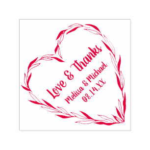 Laurel Leaf Heart Wreath   Wedding Thank You Self-inking Stamp