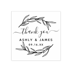 Laurel Leaf Thank You Wedding Rubber Stamp
