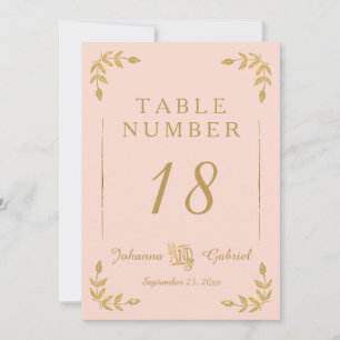 Laurel Leaf Typography Blush Gold Table Numbers