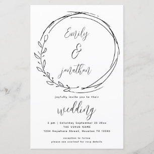 Laurel Leaf Wreath QR Code Script Wedding Invite