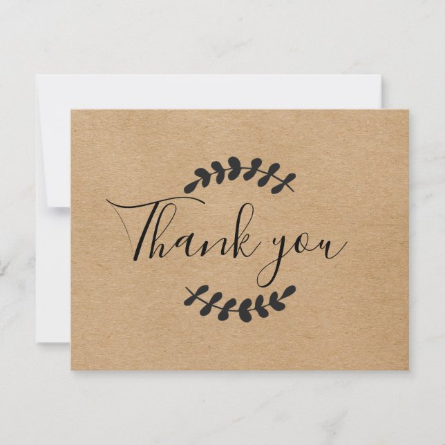 Laurel Leaves Rustic Kraft Business Thank You Card (Front)