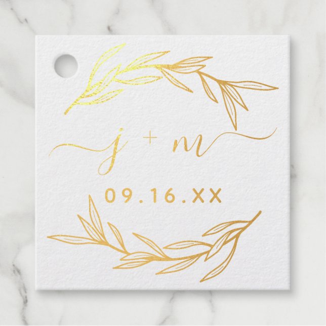 Laurel Leaves Script Initials Wedding Favour Tags (Front)